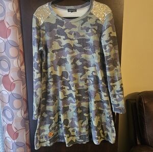 Simply Southern Camo Long Sleeve Dress with Sequin Shoulders